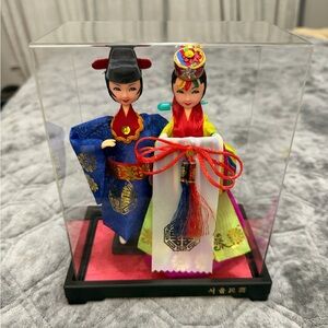Traditional Korean Wedding Doll Pair - Colorful Hanbok Display